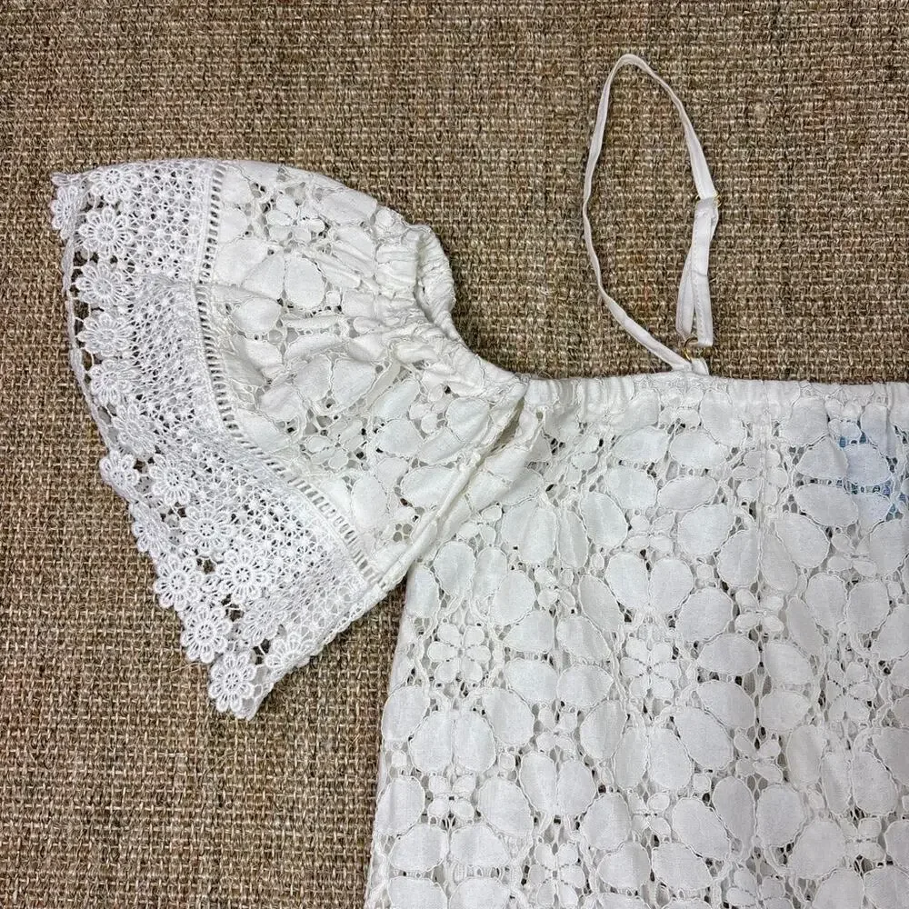 🌊🤍 Solitaire Swim Crochet Lace Cover-Up Dress | Small | White